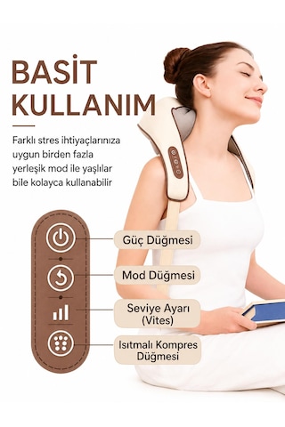 Masaj Aleti Isıtmalı Titreşimli Omuz Boyun Bel Sırt Bacak Kalf 3 Masaj Modu Isı Terapisi 1200 Mah Taşınabilir Şarjlı Masaj Cihazı 1.4 Kg