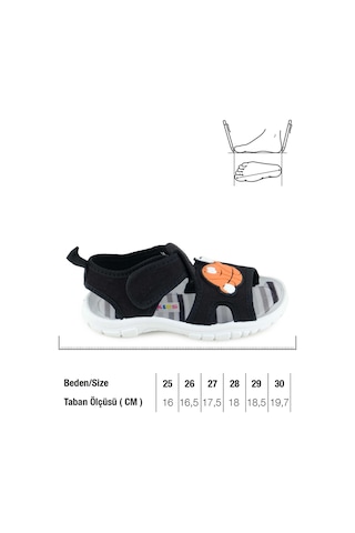 Gezer Erkek Çocuk Yazlık Rahat Taban Tek Cırt Cırtlı Ayarlanabilir Günlük Sandalet Siyah