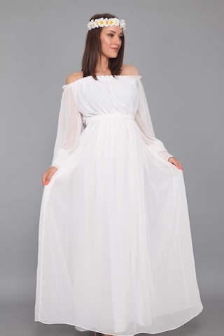 Modalabio Moda Labio - Babyshower Dökümlü Hamile Elbisesi Beyaz