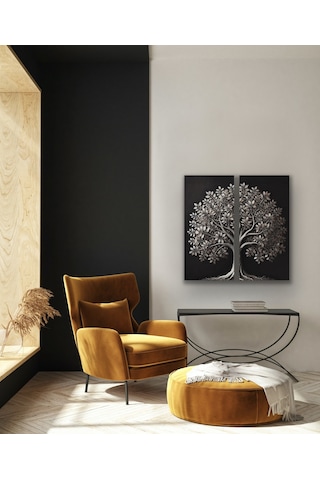 2li Eskitme Krom Ağaç Kanvas Tablo 60x120cm X2