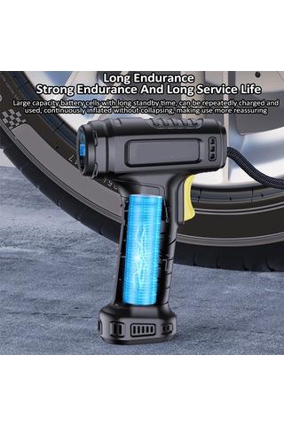 Wezone Araç Lastik Hava Pompa, Akıllı Dijital Ekranlı, Otomatik Durma, Led Işık, 4000mah Pil, 3 Fişli, El Tahliye, Ev Ve Araç Kullanıma Uygun, Siyah