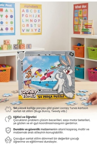 Lisanslı 54 Parça Looney Tunes Bugs Bunny Ve Arkadaşları Eğitici Ve Öğretici Çocuk Puzzle