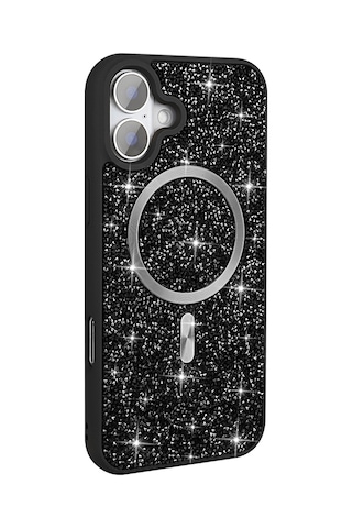 Zore Apple Uyumlu iPhone 16 Pro Kılıf Pırlanta Tasarımlı Magsafe Şarj Özellikli Msra Mozaik Silikon Kapak - Titanyum-g Gri
