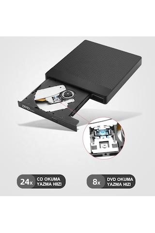 Alfalink AL-DVD20 USB + Type-C 3.0 Kart Okuyuculu Taşınabilir DVD Optik Sürücü