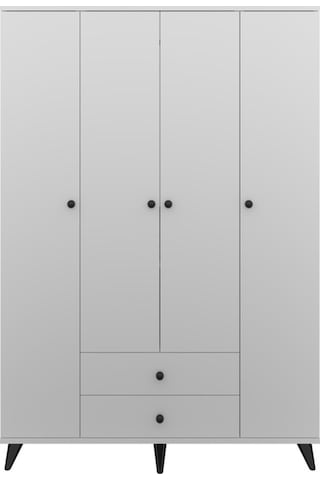 Simple Gardırop 10 Raflı 2 Çekmeceli Tek Askılı 120x44x176 Beyaz Beyaz