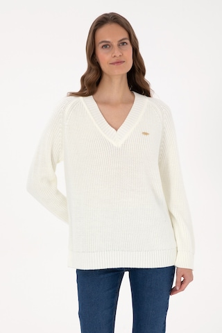 U.S. Polo Assn. Kadın Krem V Yaka Kazak 50314934-VR256