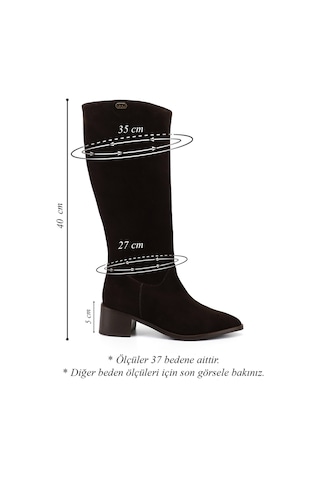Gönderi(R) Gönderir Kadın Kahve Süet Sivri Burun Kalın Topuklu Hakiki Deri Çizme Gkzc13452511 Kahverengi