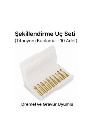 Senbang Dremel Ve Gravür Uyumlu Ahşap Oyma Şekillendirme Uç Seti Titanyum Kaplama 10 Adet