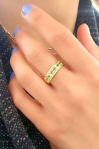 Doğal Peridot Taşlı 925Ayar Gümüş Üzerine Altın Kaplama Tasarım Y 18