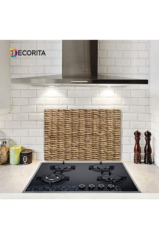 Decorıta Cam Ocak Arkası Koruyucu | Hasır Görünümlü