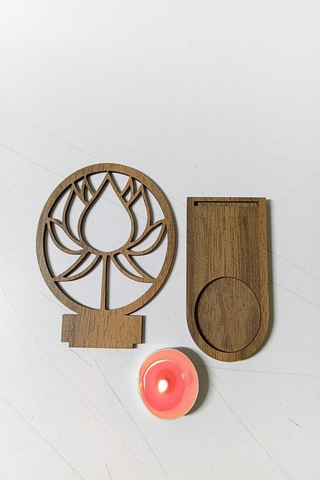 Periboia Lotus Çiçeği Figür Kahverengi Ahşap Gölge Mumluk Projeks Renkli