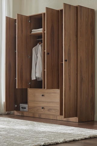 Enza Home Kalinsta 4 Kapaklı Gardırop - Ceviz
