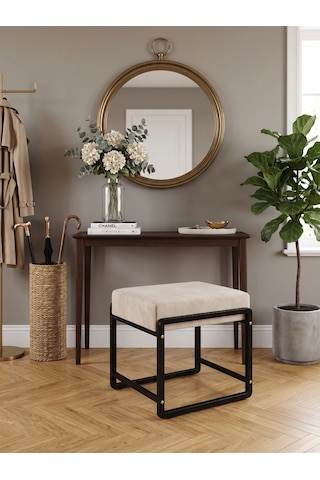 Pure Siyah Ayaklı Babyface Puf 50x40x45 Cm - Modern Bench Krem