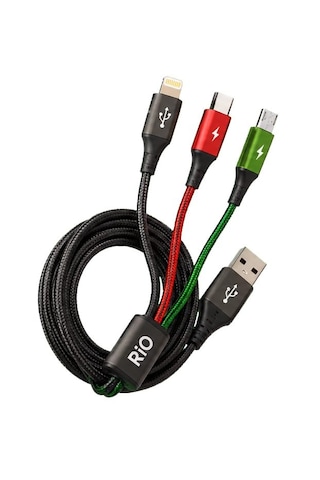 Flayse 3a Destekli Metal 3-in-1 Şarj Kablosu Type-c Micro Usb Lightning 1,25 Metre