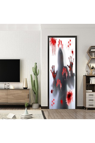 Folinda Halloween Kanlı Perde Stickerları 2 Adet - Pvc Materyal, Kolay Uygulama, Korku Atmosferi Oluşturucu, Kapı/pencere Dekorasyonu 38.5x200cm X2