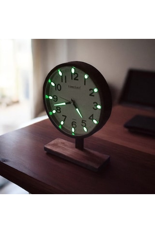 Time Gold Fosforlu Eskitme Ahşap Ayaklı Plastik Gövdeli Masa Saati Sessiz Akar Saniye Eskitme