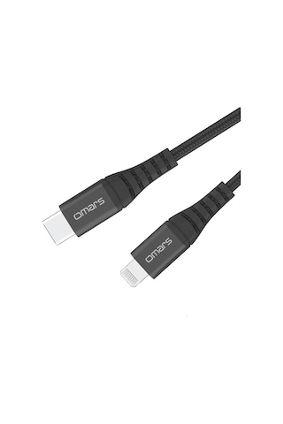 Omars MFI Sertifikalı Type-C to Lightning iPhone / Apple Uyumlu iPad Örgülü Hızlı Şarj ve Data Kablosu 1 Metre Siyah