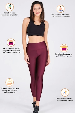 Enenstyle Fashıon Boutıque Kadın Konforlu Yeni Sezon Sporcu Modeli Yazlık Spor Taytı Fitness Gym Training Parlak Spor Tayt Bordo