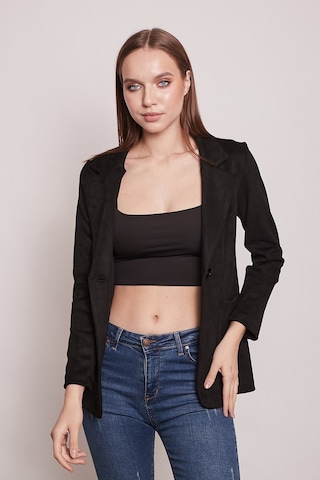 Süet Kumaş Cep Detaylı Düğmeli Şık Blazer Ceket-siyah Siyah