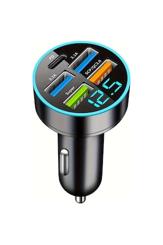 5 Port Usb Süper Hızlı Şarj Akıllı Telefon Şarj Algılama Dijital Ekran Araç Adaptörü Cep Telefonu Şarj Cihazı