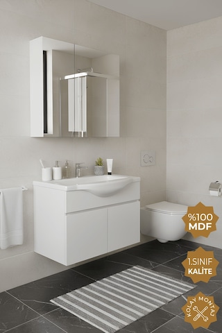 Teta Home Kahire 80 Cm Mdf Banyo Dolabı Seti Beyaz Beyaz