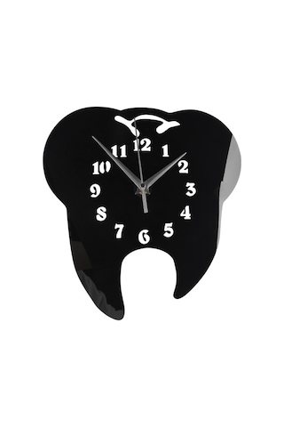 Goldenqian 2x Diş Şeklinde Duvar Saati Diş Süsü 3d Akrilik Ayna Sticker Ev Dekoru-siyah O1g193 Siyah