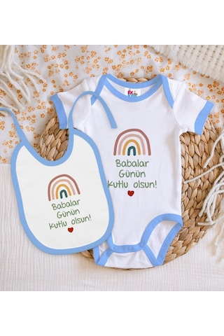 Bk Kids Babalar Günün Kutlu Olsun Tasarımlı Mavi Bebek Body Zıbın Çok Renkli