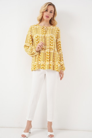 Kadın Desenli Uzun Kol Bluz 970 - Sarı Sari