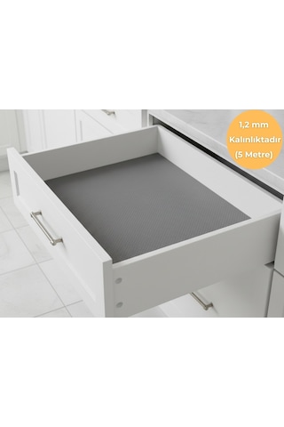 48cm X 5m -açık Gri Kabartma Nokta Desenli Suni Deri Çekmece İçi Kaydırmaz Halı, Raf Örtüsü