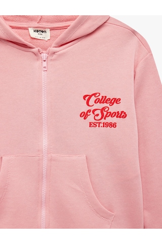 Koton Cep Detaylı Uzun Kollu Baskılı Oversize Kapşonlu Fermuarlı Sweatshirt Pembe 7wkg10018ak Gül
