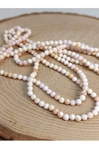 Yasam Tohumu Beyaz Opal Taşı Yarım Dizi Kolye 3 MM 17 CM Altın