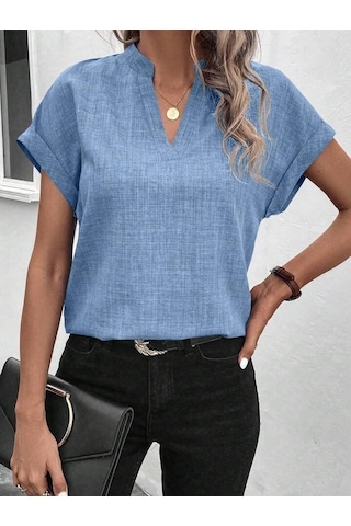 Kadın Kısa Kollu Hakim Yaka Sofya Bluz Göründüğü Gibi
