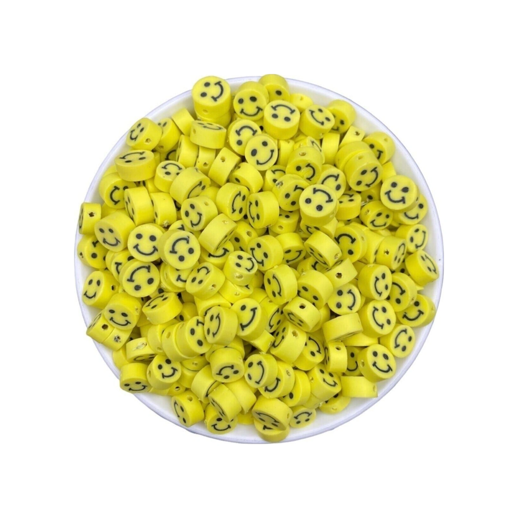 25 Adet Sarı Smile Fimo 10mm Polimer Kil Gülen Yüz / Gülen Surat Emoji Boncuk,takı Yapımı