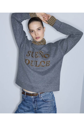 İpekyol Çift Parça Görünüm İşlemeli Gri Kadın Sweatshirt Iw6260091121