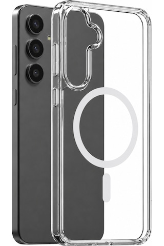 Samsung Galaxy S24 Fe İle Uyumlu Yumuşak Magsafe Kablosuz Şarj Destekli Şeffaf Kılıf Kamera İçin Yükseltilmiş Çerçeve