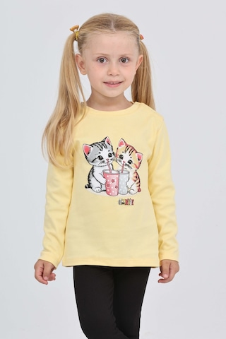 Toontoy Kız Çocuk Regular Fit Bisiklet Yaka Baskılı Sweatshirt - Tk24803 Açık Sarı