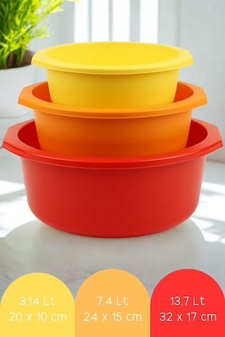Esti 3 Boy Kalın Dayanıklı Plastik Badya Seti Çok Amaçlı Salata / Yıkama / Saklama / Hazırlık Kabı Sarı-turuncu-kırmızı