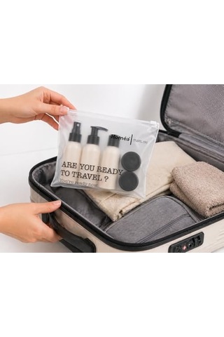 Seyahat Şişesi Seti 6 Parça 5 Dolum Kabı + 1 Taşıma Çantası Uçak Kabin Uyumlu Dolum Şişeleri, Şampuan, Krem Ve Kozmetik Taşıma Seti, Sızdırmaz Kapaklı, Şeffaf Çantalı Krem Renk