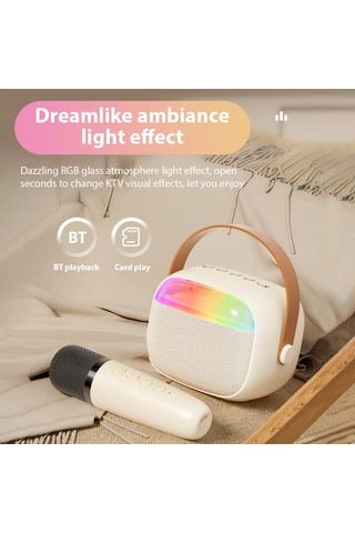 Teltree K30 Beyaz Dışarıda Taşınabilir Bluetooth Hoparlör, Renkli Işık Ve İki Mikrofon İle Karaoke Desteği, 6w Ses Gücü, 5.0 Bluetooth Sürümü