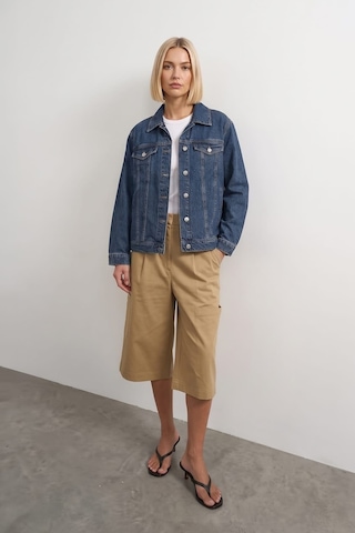 Kadın Mavi Pamuk Gömlek Yaka Oversize Jean Ceket