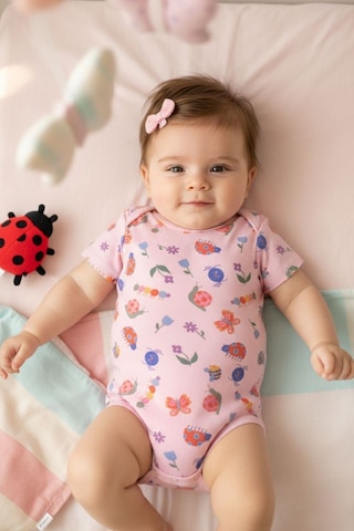 Le Mabelle Pembe Çiçek Desenli İkili Kız Bebek Zıbın Set - Zoe Pembe