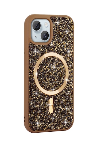 Butam Bilişim İphone Uyumlu 14 Kılıf Pırlanta Tasarımlı Magsafe Şarj Özellikli Mozaik Silikon Kap Gri