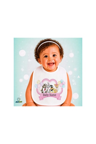 Kişiye Özel Looney Tunes Keten Bebek Mama Önlüğü Yumuşak - Emici - Yıkanabilir - Özel Tasarım P089 Çok Renkli