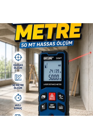 50 Metre Dijital Lazer Metre Hassas Mesafe Ölçüm Cihazı