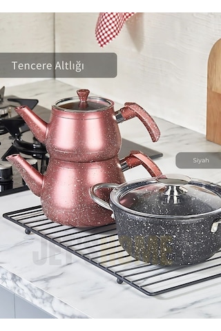 Jet's Home Nihale Paslanmaz Tencere Çaydanlık Altlığı Isıya Dayanıklı Siyah 47x24 Cm Siyah