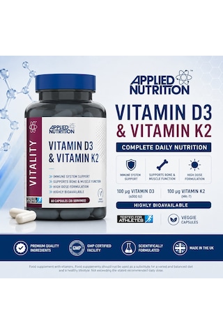 Applied Nutrition Vitamin D3 K2 4000 Iu High Dose Formula Best Immune 60 Caps