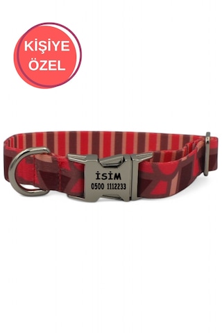 Caramelos İsimli Köpek Tasması, Köpek Künyesi, Köpek İsimlik 230 Kırmızı