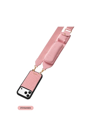 Hera Apple Uyumlu iPhone 18 Pro / 17 Pro Uyumlu Cepli Gözlük Telefon Askısı Ve Kılıf 2'li Pembe Set