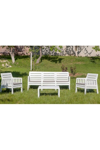 Lara 3+1+1 S Bahçe Balkon Teras Oturma Grubu Minderli - Beyaz