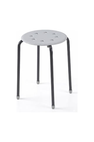 Metal Ayaklı Plastik Tabure 44 Cm - Minimalist Yuvarlak Mutfak Ve Balkon Taburesi, Üst Üste İstiflenebilir Ergonomik Delikli Ev Taburesi, Gri/antrasit Çok Renkli